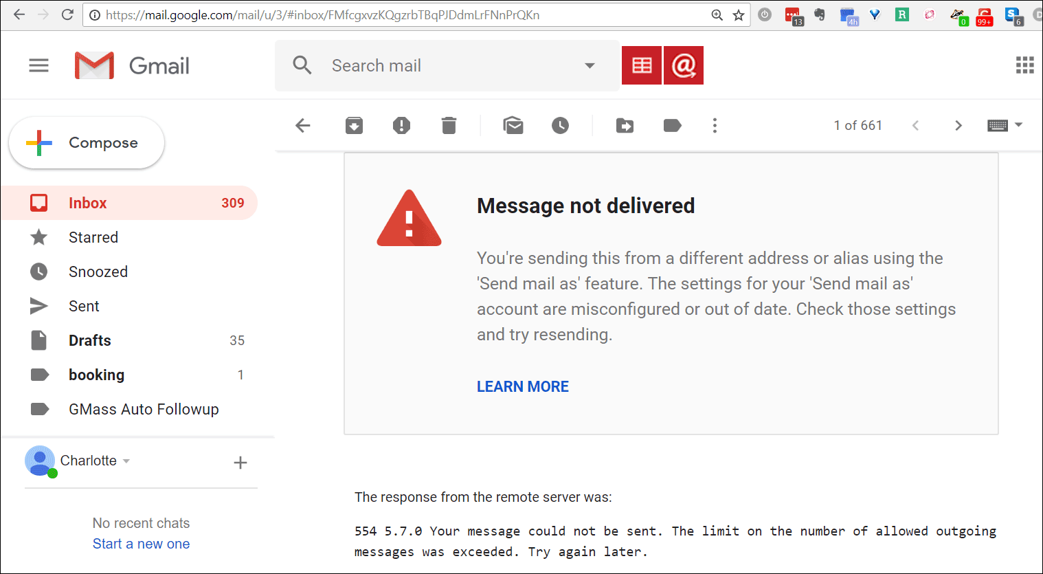 Resolving "Message not delivered" bounces from Gmail because your "Send